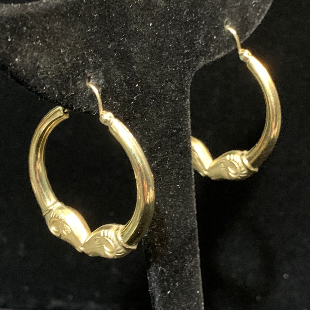 Carla 14K Gold Filled Ram Head Hoop Earrings Vintage Double Aries Design 1 Inch